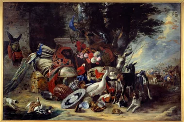 Animais e utensílios também disseram a partida de Jacob para a Mesopotâmia Pintura de Pieter Boel (1622-1674)