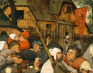 Dança dos Camponeses. A bandeira indica um bordel (pintura sobre madeira de carvalho)