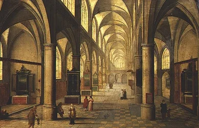 Interior da Catedral com figuras (óleo sobre painel)
