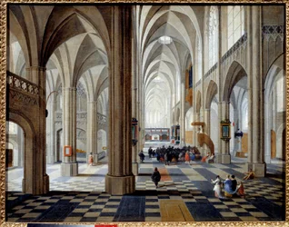 Interior da Catedral de Antuérpia. Pintura de Peeter Neefs The Old (ou Pieter Neefs I) (1578-1660) Ec. Flam.