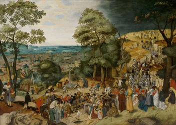 Cristo carregando a cruz por Brueghel, Pieter, o Jovem (1564-1638). Óleo sobre madeira, Entre 1598 e 1620, Dimensão : 120x170. Bonnefantenmuseum Maastricht