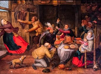 Cena de estalagem, finais do século XVI-início do século XVII (óleo sobre madeira)