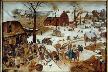 O pagamento do centavo ou do denombrement a Bethlehem Painting por Pieter the Jeune dit Brueghel d