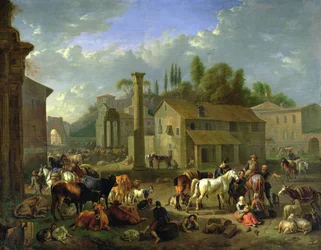 Soldados a descansar numa aldeia, c.1697 (óleo sobre tela)