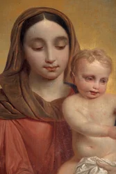 Vista interior, pintura "Nossa Senhora com Criança com Rosário", retábulo no altar principal de P. Van Hanselaere