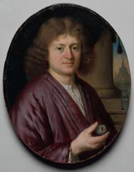 Retrato de um homem segurando um relógio, c. 1665-70 (óleo sobre madeira)