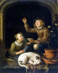 A bolha de sabão. Pintura de Pieter Cornélisz van Slingelandt (1625 - 1691). Milan Museo del Castello.