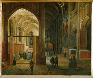 Missa vespertina numa igreja gótica (pintura sobre cobre)