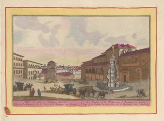 Fonte na praça de São Domingos em Madrid A Fonte, no Sítio de S. Dominicus; em Madrid (título no objeto) Theatrum Hispaniae (...) (título da série)