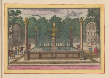 Extrato da Fonte do Espinho nos Jardins do Palácio Real de Aranjuez Fonte do Harpyen e do Toonpluysertjen em Aranjues (título no objeto) Theatrum Hispaniae (...) (título da série)