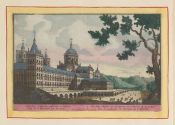 Vista da parte de trás do Escorial
O mosteiro de S. Laurens; a ser visto por trás (título sobre o objecto)
Theatrum Hispaniae (...) (título da série)