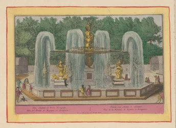 Fonte de Neptuno em Aranjuez
Fonte de Netuno, em Aranjues/ Fons Neptuni, em hortis Arangosiae (...) (título sobre o objecto)
Theatrum Hispaniae (...) (título da série)