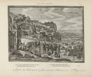 Landschap conheceu de verdrijving van Hagar em Ismaël door Abraham Filhos adotivos de lucus (título no objeto) Os Emblemas Sagrados e as Principais Histórias de Ambos os Testamentos (Oude Testament) (título da série) Imagens e figuras de livros (título da 