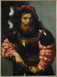 Guerreiro com armadura, desembainhando a sua espada (pintura sobre tela)