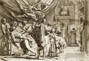 A morte de Catão, o Velho (Marcus Porcius Cato), ou Catão, o Censor (234-149 a.C.), de Pietro Testa, 1648