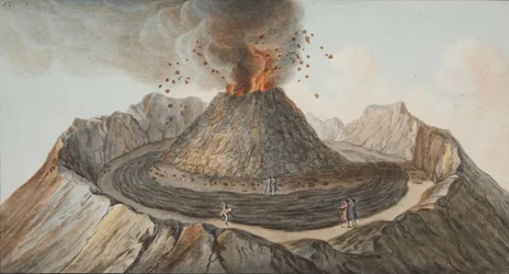 Placa IX de Campi Phlegraei: Observações dos Vulcões das Duas Sicílias por William Hamilton, 1776 (gravura colorida à mão)