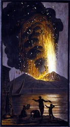 O vesúvio em erupção. Esta guache foi realizada por Pierre Fabris, a pedido de Sir William Hamilton, embaixador inglês em Nápoles.Bibl. Braidense, Milão.