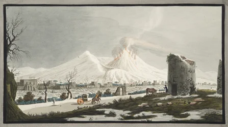 Vesúvio na neve, placa V de &39;Campi Phlegraei: observações sobre os vulcões das duas Sicílias&39;, por Sir William Hamilton (1730-1803), publicado em 1776