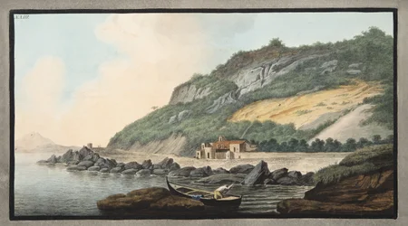 Vista de uma parte do exterior do cone do Solfaterra, Placa XXIII de "Campi Phlegraei: Observations on the Volcanoes of the Two Sicilies", de Sir William Hamilton (1730-1803), publicado em 1776 (gravura a cores)