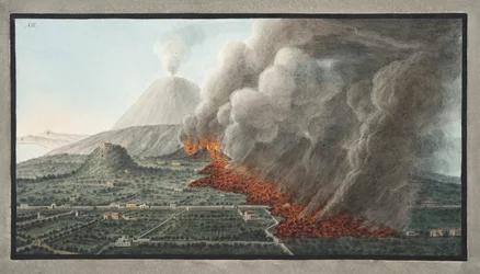 Vista de uma erupção do Monte. Vesúvio, que começou em 23 de dezembro de 1760 e terminou em 5 de janeiro de 1761, na placa 12 de &39;Campi Phlegraei: Observações sobre os vulcões das Duas Sicílias&39;, por Sir William Ham