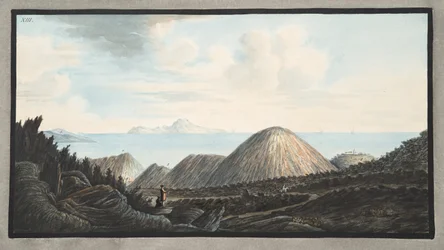 Vista do estado atual da pequena montanha levantada pela explosão no ano de 1760, Placa XIII, de &39;Campi Phlegraei: Observações sobre os vulcões das Duas Sicílias&39;, por Sir William Hamilto