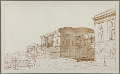 Teatro Hermitage de São Petersburgo - Pietro di Gottardo Gonzaga (1751-1831). Caneta, pincel, cor marrom sobre papel