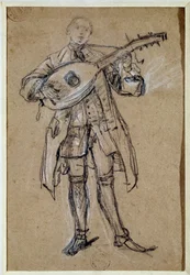 Um Guitarrista (Guitarrista) Desenho de Pietro Longhi (1702-1785) Veneza, Musee Correr