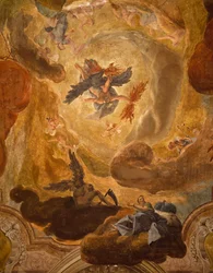 Itália, Veneza, Grand Staircase in Palazzo Sagredo, queda de gigantes, afresco de Pietro Longhi