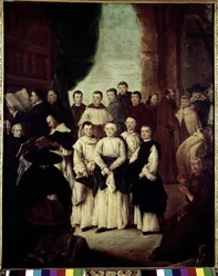 A Fraternidade de Veneza (La frateria di Venezia) - Pintura de Pietro Longhi (1702-1785), óleo sobre tela, 61x49 cm