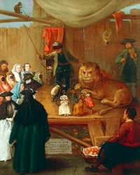 A cabine de leão de Pietro Longhi (1701-1785) Óleo sobre tela, 62x51 cm