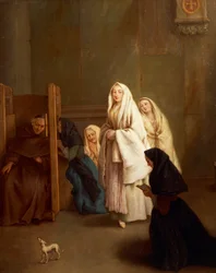 Os sete sacramentos: Confissão, de Pietro Longhi (1701-1785), óleo sobre tela, 61x50 cm, antes de 1755-57,