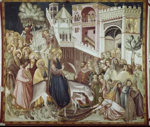 Entrada de Cristo em Jerusalém - Fresco por Pietro Lorenzetti (1280-1348)