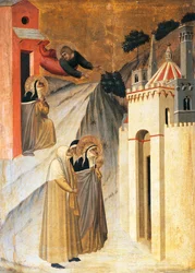 São João manda construir um convento em Florença, azulejo no retábulo da Bem-Aventurada Humildade, de Pietro Lorenzetti (ca. 1280-1348), tempera e ouro sobre painel de madeira.