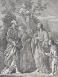 Conversão de Zaqueu, com Cristo à direita dirigindo-se ao cobrador de impostos, que está sentado..., 1730-39.