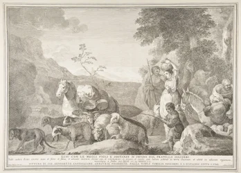 Esaú e sua família se separando de Jacó Esaú com suas esposas, filhos e substâncias sepa..., 1743-63.