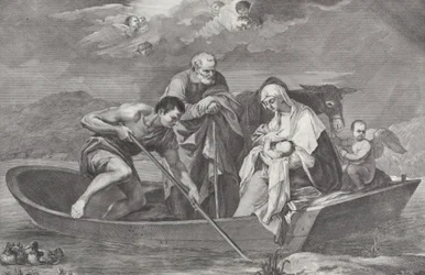 A fuga para o Egito, com a Sagrada Família em um barco, 1730-50.