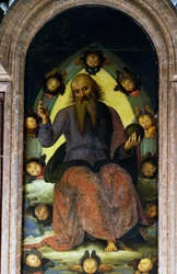 Deus Pai Bênção, detalhe do Políptico da Certosa de Pavia