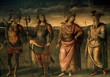 Leonidas Lacedaemonian, Horatius Cocles, Publius Scipio, Péricles de Atenas, Alegorias de Fortitude e Temperança com Seis Heróis Antigos