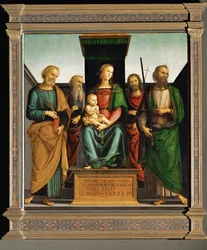 Madona com os santos Pedro, João Evangelista, João Batista e Paulo (óleo sobre madeira de choupo)