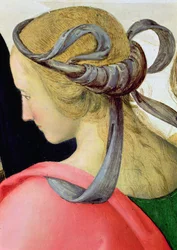 Casamento da Virgem, detalhe mostrando um dos companheiros Virgens, 1500-04 óleo sobre tela detalhe de 53750