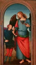 Políptico da Chartreuse de Pavia: "Tobie e o Arcanjo Gabriel" Pintura de Pietro Vannucci dit il Perugino (O Perugin