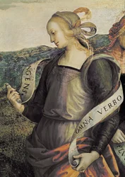 A Sibila Erythraean. Detalhe de O pai eterno rodeia profetas e irmãos (Fresco