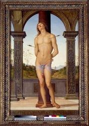 O martírio de São Sebastião. Pintura de Pietro di Cristoforo Vannucci (Le Perugin ou Il Perugino) (1446-1523), século XVI, 1,76 x 1,16 m