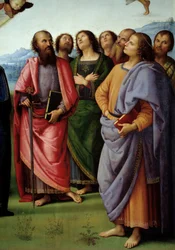A ascensão de Cristo Pormenor representando os apoters. Pintura de Pietro Vannucci dit il Perugino (Le Perugin