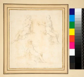 Três figuras femininas sentadas (lápis)