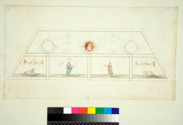 Abóbada da Villa Madama (giz preto, alguns com caneta e tinta castanha. cor com aguarela)