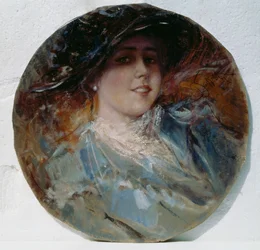 Sorriso radiante, de Pietro Scoppetta (1863-1920), óleo sobre tela aplicado sobre cartão, 37,5 cm