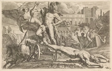 Aquiles arrastando o corpo de Heitor em redor das muralhas de Troia