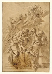 Heilige Familie mit der heiligen Anna (recto); Figurenskizzen (verso)