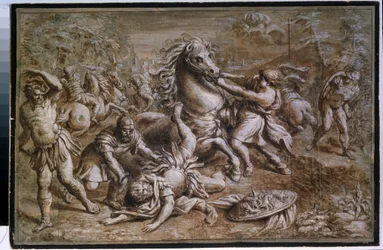 ""A conversão de São Paulo"" (A Conversão de São Paulo) Desenho a tinta de Pietro Berrettini dit Pietro da Cortona